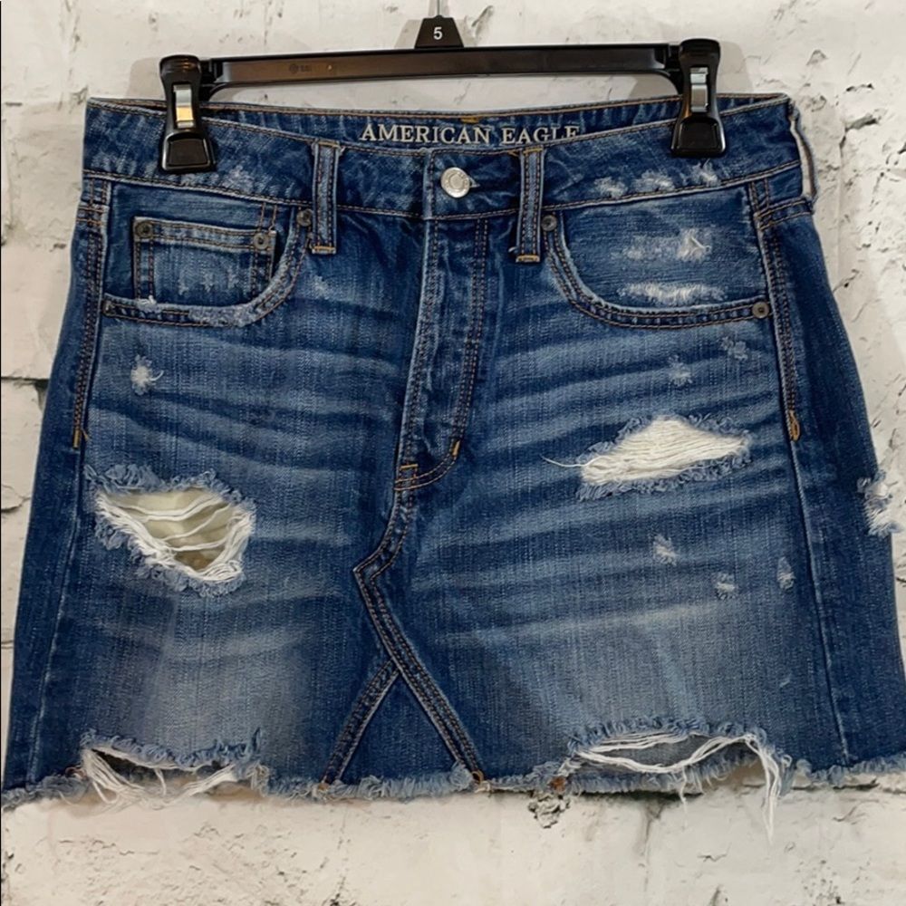 American Eagle denim distressed mini skirt